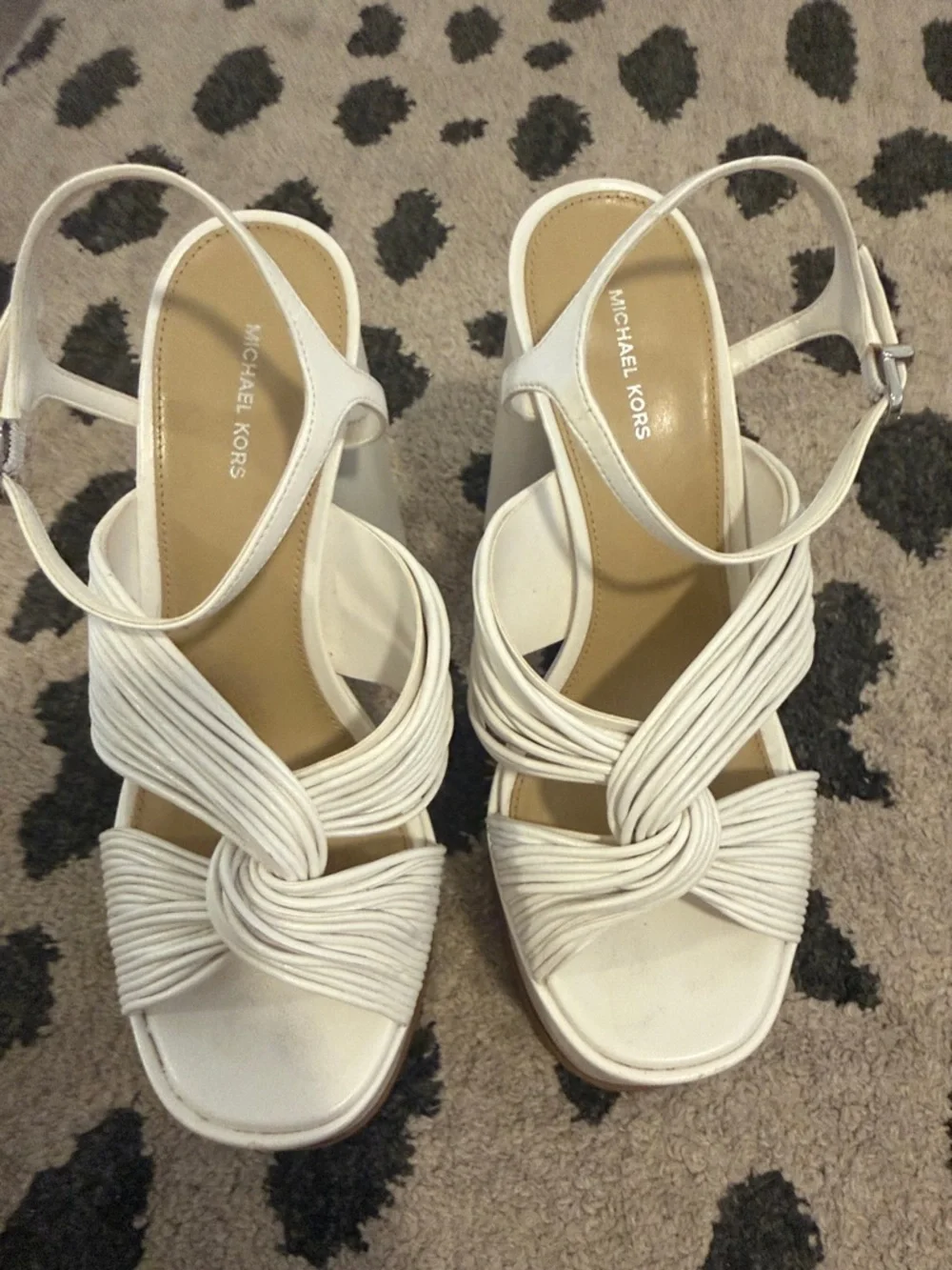 Women’s Michael Kors White Platform Knot Strap Sandals Heels